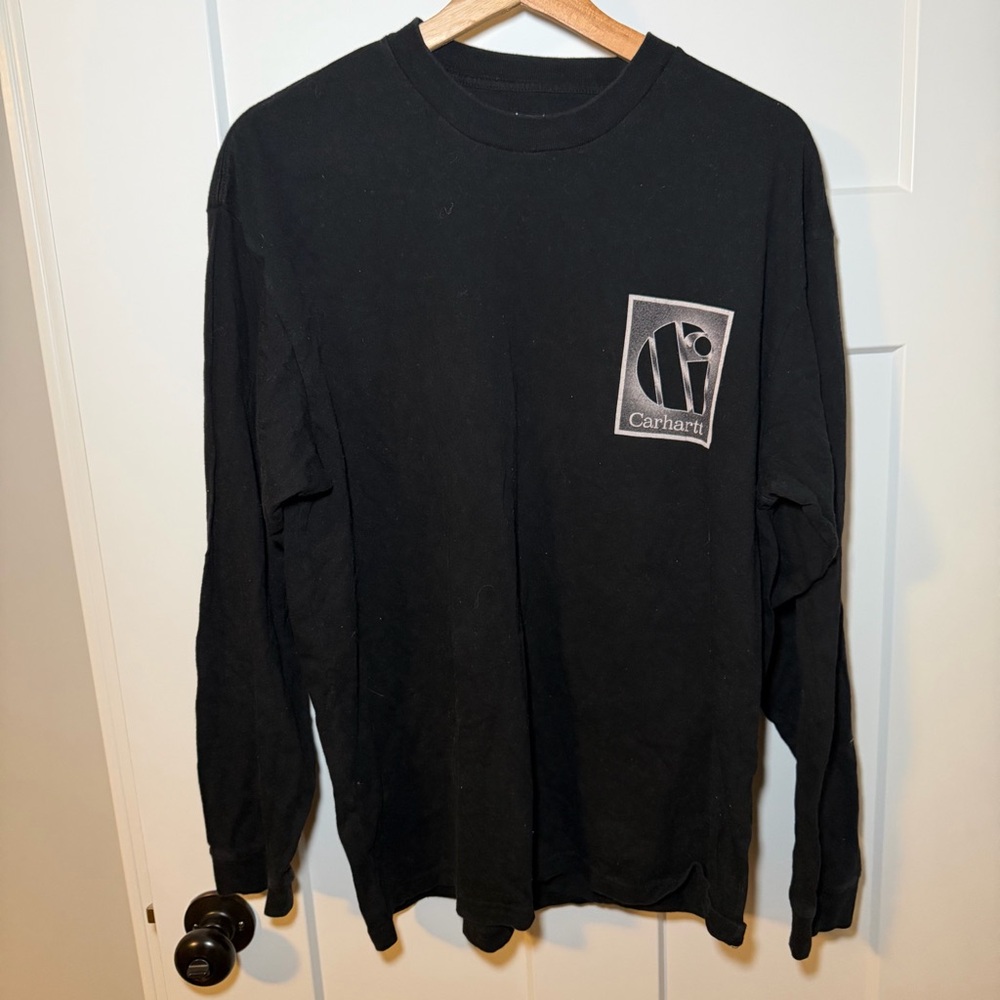 Carhartt WIP LS Foundation Men’s Long-Sleeve Black Logo Tee Medium - Picture 2 of 6